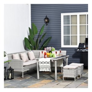 Tuinmeubelset – LuxeLife - Rieten design – Metaal - Grijs