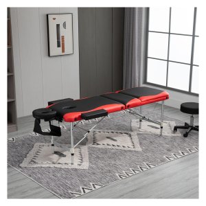 Massagetafel - Opvouwbaar - Verstelbare hoofdsteun - Zwart+rood