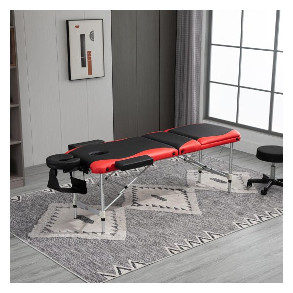 Massagetafel - Opvouwbaar - Verstelbare hoofdsteun - Zwart+rood