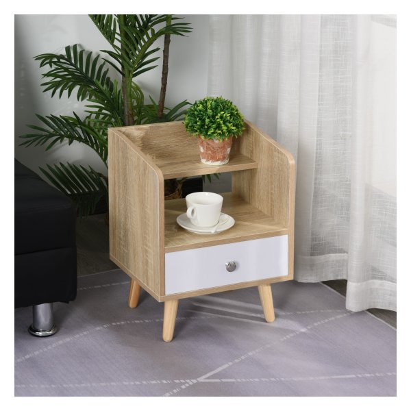 Nachtkastje - Zaza Home - Lade en plank - Massief hout - Bruin