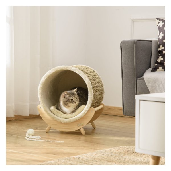 Kattenhol - LuxeKatten - Plank en kussen - Flanellen bekleding - Khaki