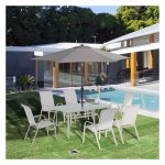 Tuinset - Tuinmeubelgigant - 6 stoelen - parasol - crème wit