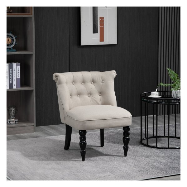 Fauteuil - Retro Comfort - Linnen Bekleding - Beige/Zwart