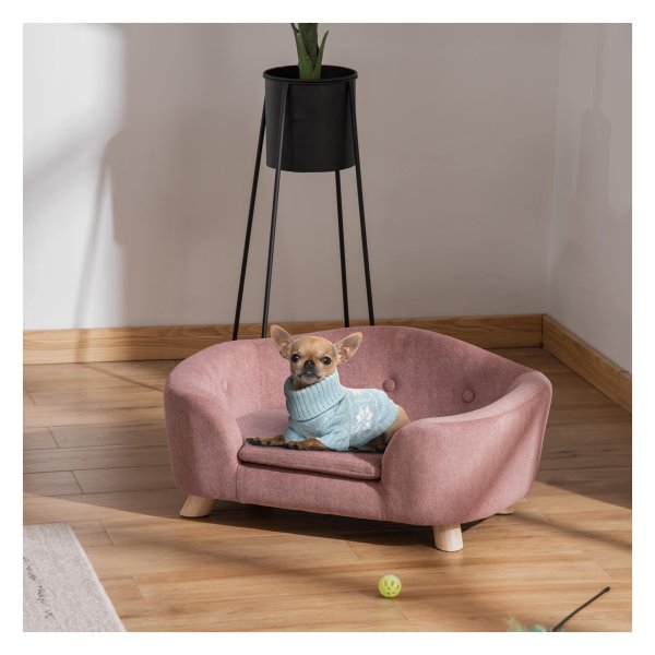 Hondenbed - Foofa - met kussen en zachte pluche - dennenroze