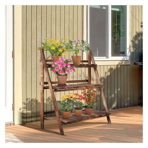 Bloemenrek - Dennenhout - Driestaps - Donkerbruin