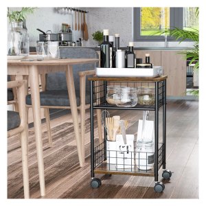 Keukentrolley - Finether - Opbergmanden - 360° stuurinrichting - Rustiek-Bruin