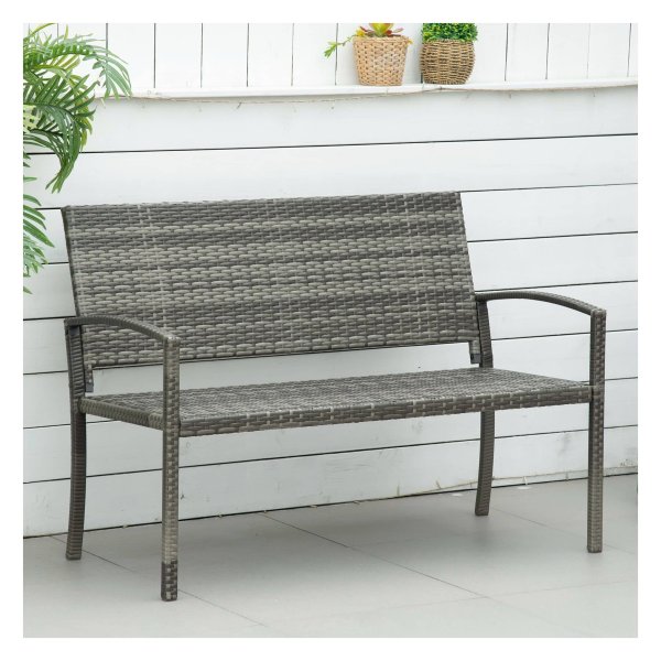 Tuinbank - Rattan-look - Stalen frame - Grijs