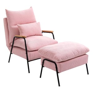 Fauteuil - Elegante Roze - Verstelbare Rugleuning - Voetenbank - Roze