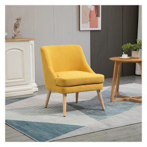 Armstoel - Linnen & Houten Frame - Geel