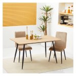 Keukentafel - Houten uitstraling - Stalen poten - Zwart