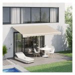 Luifel - Zonwerende balkonluifel - Handmatig uittrekbaar - Muurmontage - Wit & beige