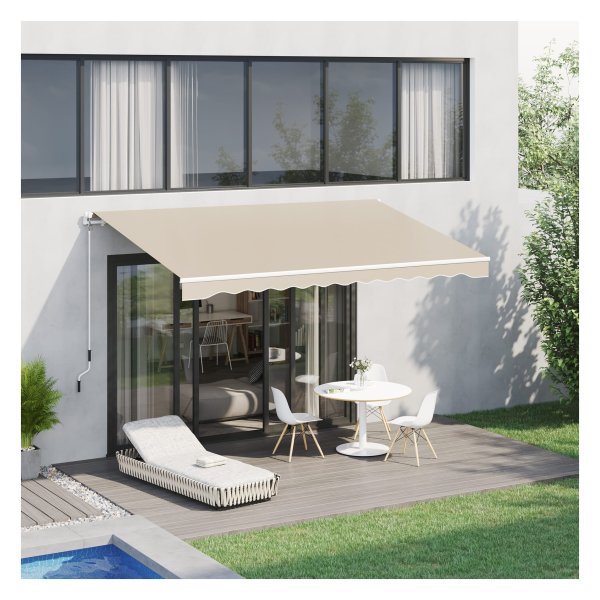 Luifel - Zonwerende balkonluifel - Handmatig uittrekbaar - Muurmontage - Wit & beige