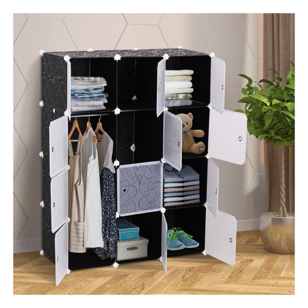 Garderobeplank - Modulaire Organisator - Kubusvormig Design - Zwart-wit