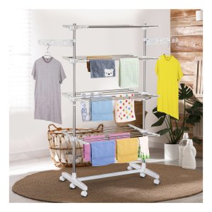 Draagbare Wasrek Droogtoren met Zijvleugels Opvouwbaar in 3 of 4 Niveaus (4 Niveaus)