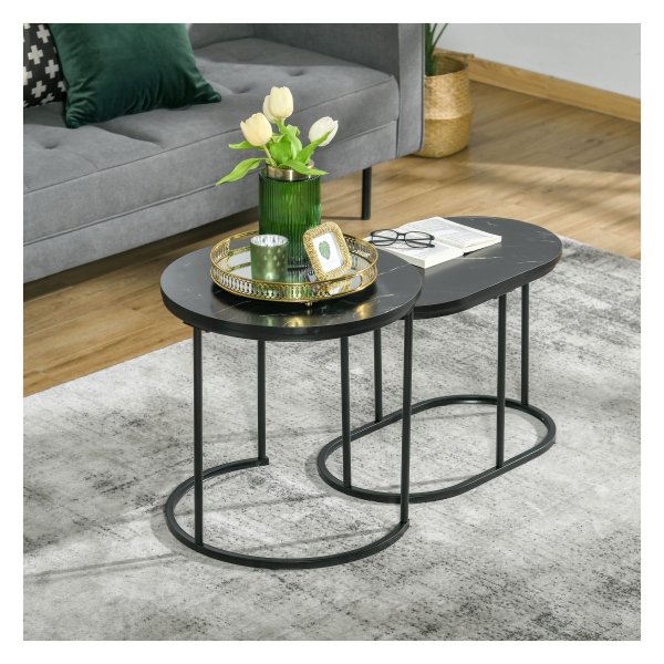 Salontafel - Zaza Home - Faux marmeren blad - Stapelbaar - Zwart