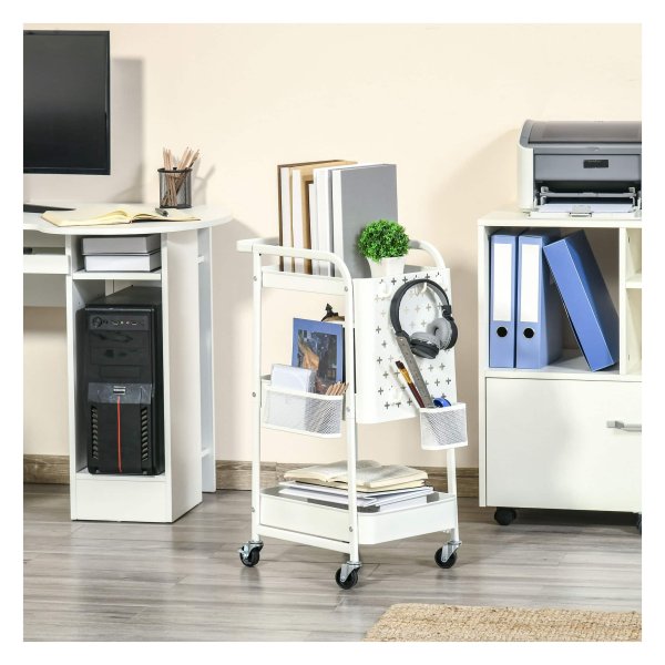 Staalroltafel - Praktische Opbergoplossing - Wielen - Wit