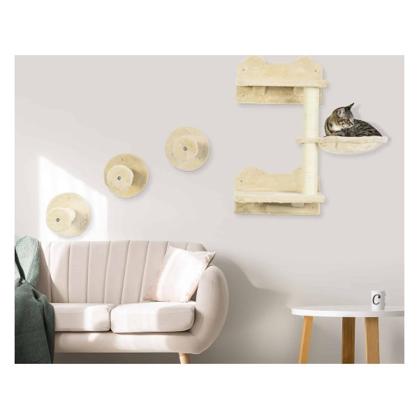 Klimwand - Kattenplezier - Duiktoren - Krabpalen - Beige & Crème Wit