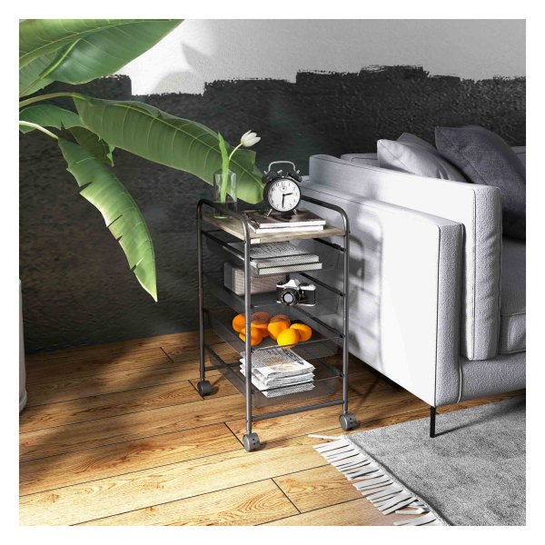 Serveerwagen - KitchenCraft - Ruime opbergplank - Multifunctioneel - Zwart