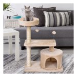 Krabmeubel - HappyCat - Drie krabpalen - Kattenhuisje - Beige