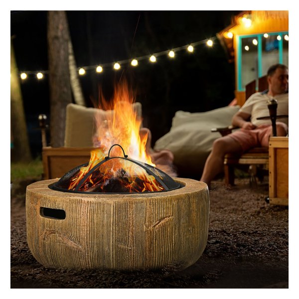 Vuurkorf - OutdoorWonders - Deksel en hengsel - Boomstronkdesign - Bruin