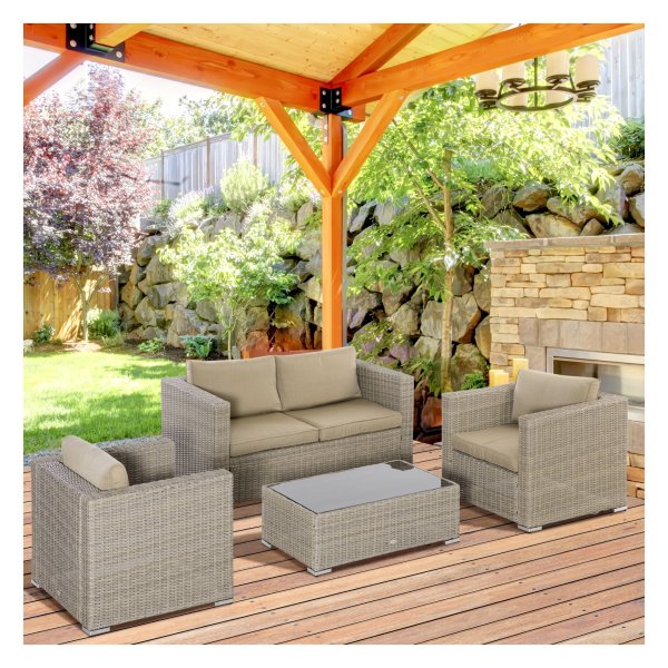 Tuinmeubelset - Poly Rotan - Loungeset - 4 personen - Kaki & Beige