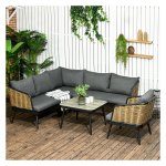 Tuinset - DeluxeHome - Rattan zittingen - Inclusief kussens - Grijs