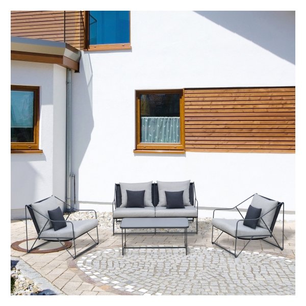 Tuinmeubel - Complete set - Geschikt voor buiten - Grijs/Zwart
