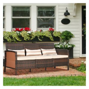 Rattanbank - TuinTrend - Geschikt voor drie personen - Bruin