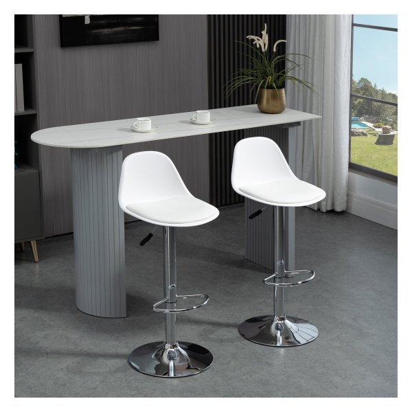 Barkruk - DesignHome - Verstelbare Rugleuning - Synthetisch Leer - Wit