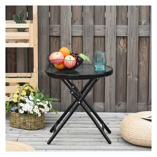 Tuintafel - BistroLife - Opvouwbaar - Glazen blad - Zwart