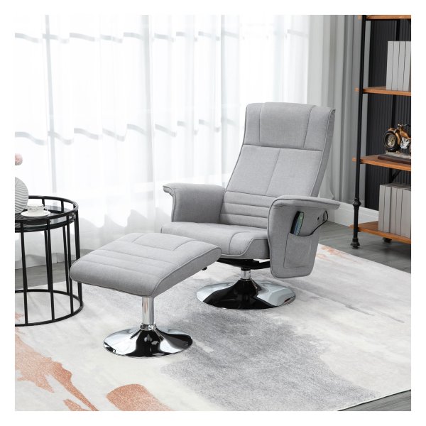Massagestoel – Comfort Relax - Voetensteun en ligfunctie – Elektrisch - Lichtgrijs