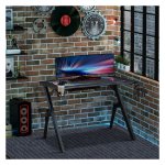 Computertafel - Gaming Bureau - Hoofdtelefoonhaak - Drankhouder - Zwart+Blauw
