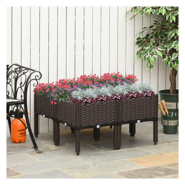 Plantenbak - RattanLux - 4-delig - Afvoergaten - Bruin