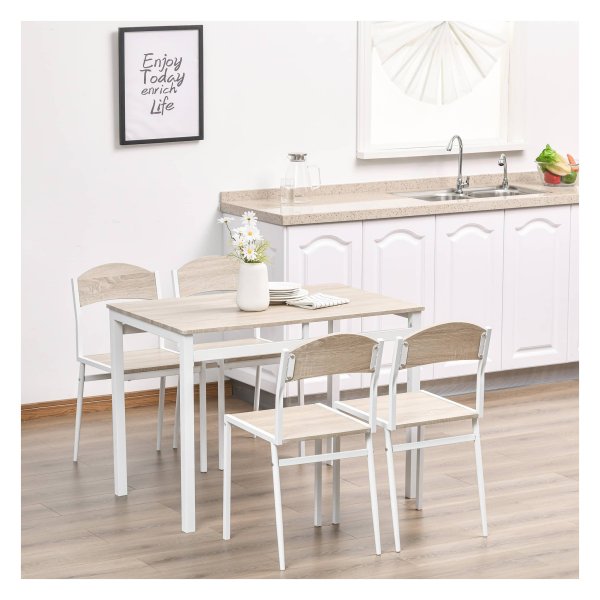 Eetkamerset - Modern Living - 5-delig – Houtlook + Grijs