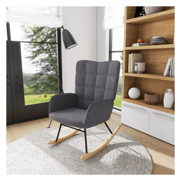 Schommelstoel - Zaza Home - Relax - Lamswolimitatie - Donkergrijs