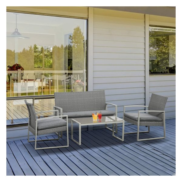 Tuinset - Poly Rattan - 4-persoons - Metaalgrijs
