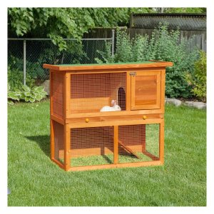 Konijnenhok - - Stabiele kooi - Met 2 verdiepingen - Houtgeel