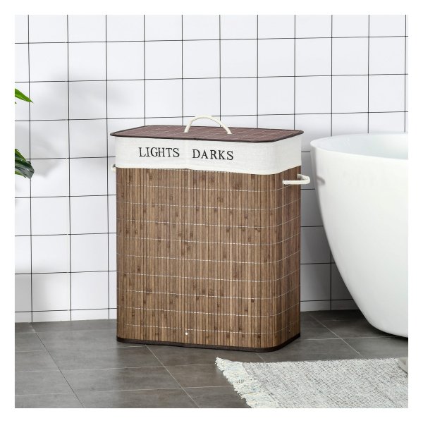 Wasmand - EcoHome - 100 liter - Verwijderbare waszak - Bruin & wit
