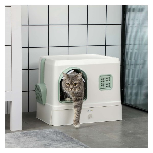 Kattenbak - HappyCat - inclusief deodorant - met kap - wit