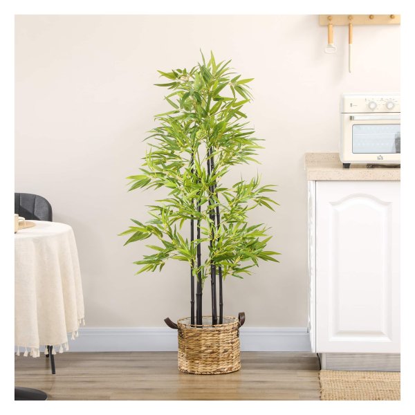 Kunstmatige plant, bamboeboom, kunstplant, kunstboom inclusief een plant, huisplant, interieurdecoratie, 150 cm, groen+ zwart
