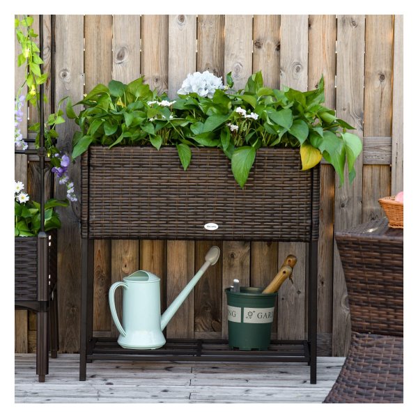 Bloembak - Verhoogd design - Polyrotan - Bruin