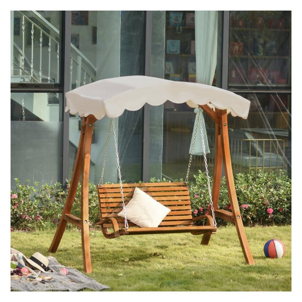 Tuinschommelbank – Hollywood Swing - Zonnedak – Larikshout - Crème wit