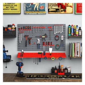 Gereedschapshouder - TopTools - Wandplank opbergdozen – Haakset - Grijs/Rood