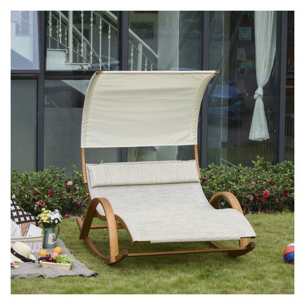 Ligstoel - Schommelend - Relax - Grijs-wit
