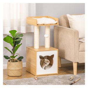 Kattenspeeltje - HappyCat - Krabpaal met kattenhol - speelgoed - beige