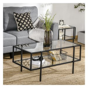 Salontafel - Stalen frame - Zijglas - Zwart
