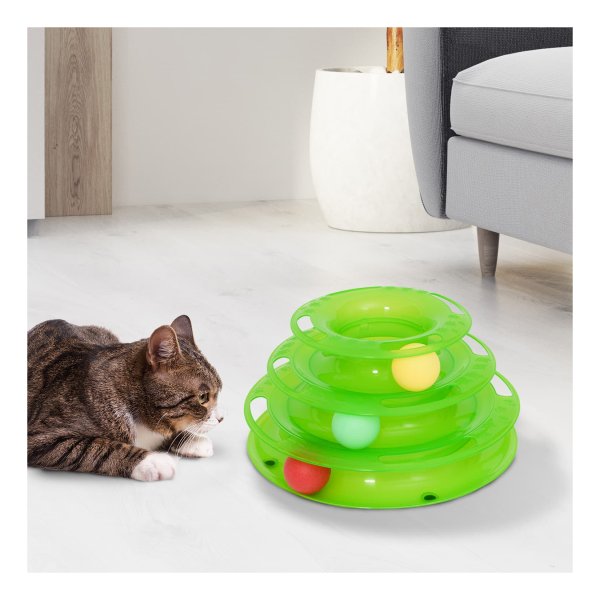 Kattenspeelgoedtoren - KittyFun - Ronddraaiende balbaan - 3 ballen - Groen