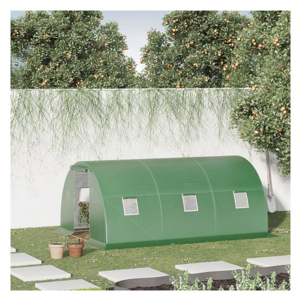 Polytunnel - Ruime 4,5 x 3 m - 6 raamopeningen - Vorstbescherming - Donkergroen