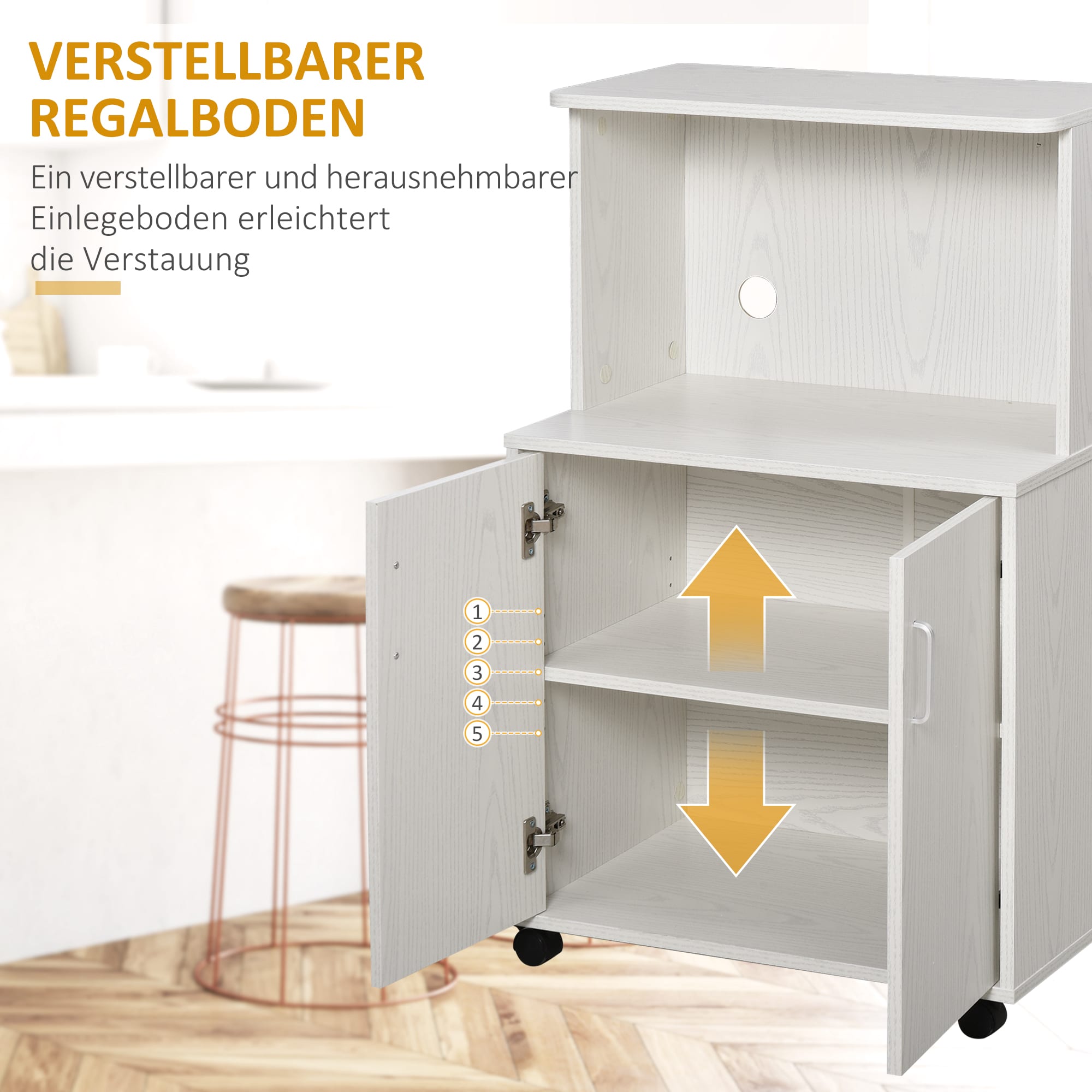 HOMCOM Magnetronkast, keukenkast, verstelbaar rek op 3 niveaus, met