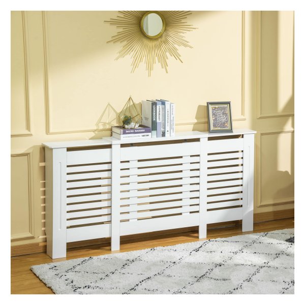 Koop radiatoren kopen radiator bekleding radiator deksel radiatordekking verstelbare mdf wit 140-202 x 19 x 82,5 cm